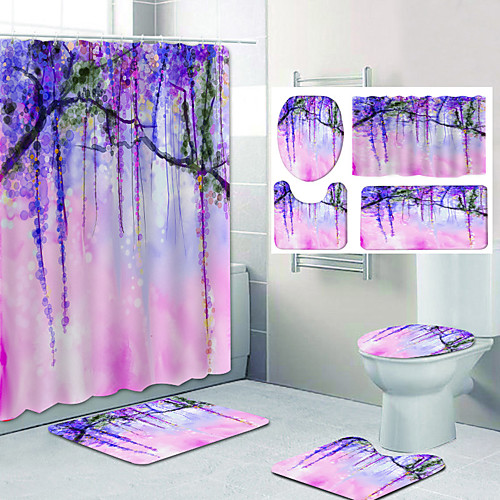

Bathroom Shower Curtain & Mat Set Classic Polyester Waterproof