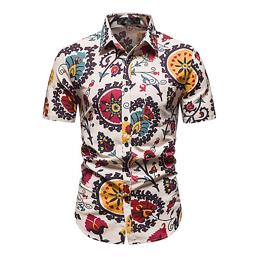 

Men's Shirt Other Prints Abstract Short Sleeve Daily Tops 100% Cotton Button Down Collar Red / White
