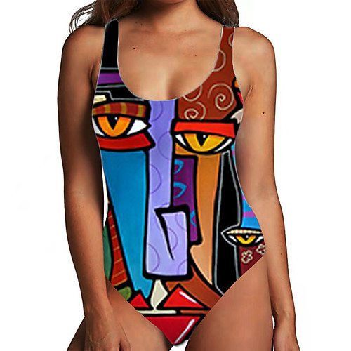 

Women's One Piece Monokini Swimsuit Tummy Control Print Color Block Abstract Rainbow Swimwear Bodysuit Strap Bathing Suits New Fashion Sexy / Padless