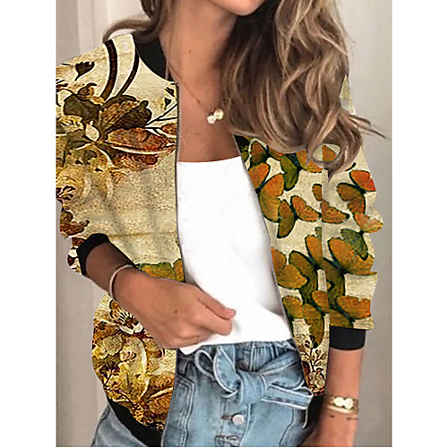 

Women's Jacket Daily Spring & Fall Regular Coat Regular Fit Active Streetwear Jacket Long Sleeve Animal Patterned Print Blue Khaki / Holiday