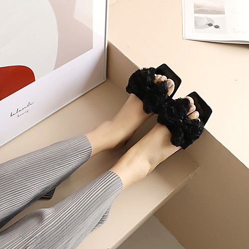 

Women's Sandals Chunky Heel Square Toe PU Synthetics White Black Yellow
