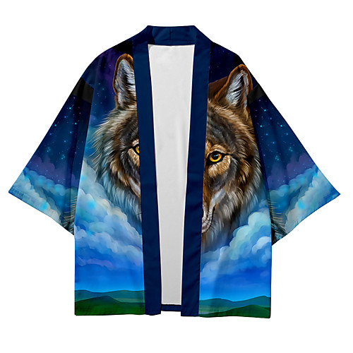 

Men's Shirt 3D Print Wolf Animal 3D Print Short Sleeve Casual Tops Casual Fashion Breathable Comfortable Blue / Summer