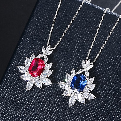 

Women's Blue Red Gemstone Pendant Necklace Necklace Pave Precious Simple Fashion European Korean Gold Plated Blue Red 30-50 cm Necklace Jewelry 1pc For Wedding Party Evening Street Birthday Party