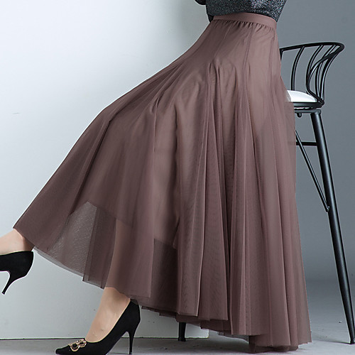 

Women's Date Weekend Streetwear Sophisticated Skirts Solid Colored Layered Lace Trims Black Light Brown Khaki
