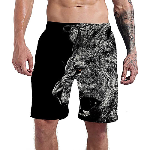 

Men's Casual Athleisure Daily Holiday Shorts Pants Lion 3D Print Short Drawstring Pocket Elastic Drawstring Design Black
