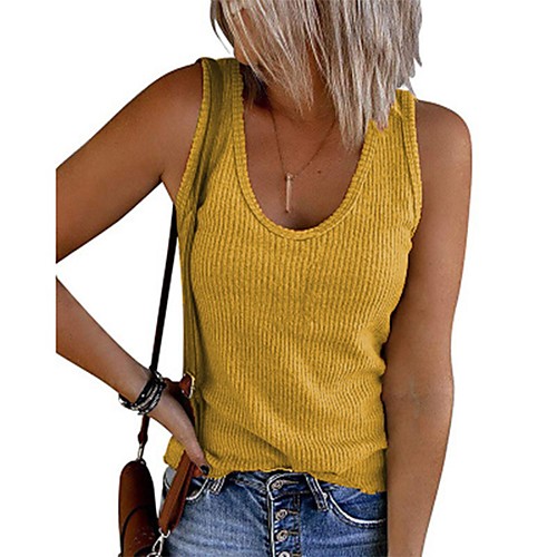 

Women's Stylish Basic Knitted Solid Color Vest Sleeveless Plus Size Sweater Cardigans U Neck Summer White Black Yellow