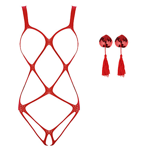 

Women's Sequins Tassel Fringe Hole Super Sexy Suits Bodysuits Nightwear Solid Colored Bra & Panty Set Blue / Silver / Gold One-Size / Deep V