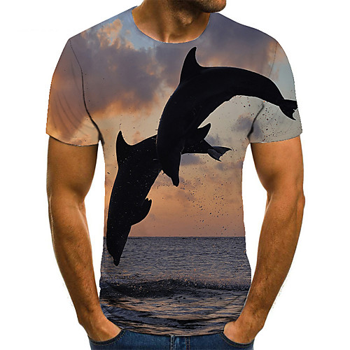 

Men's T shirt 3D Print Animal 3D Print Print Short Sleeve Casual Tops Casual Fashion Blue