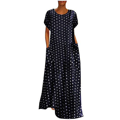 

Women's Swing Dress Maxi long Dress Yellow Blushing Pink Green Black Navy Blue Short Sleeve Polka Dot Print Spring Summer Round Neck Elegant Loose 2021 S M L XL XXL 3XL 4XL 5XL