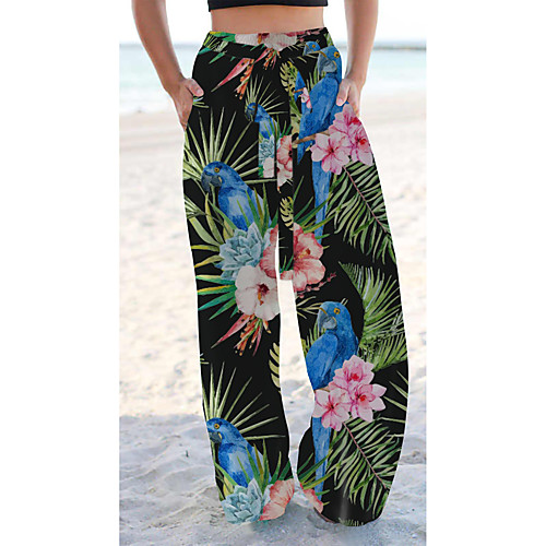 

Women's Basic Chino Comfort Going out Beach Pants Pants Flower / Floral Graphic Prints Short Elastic Drawstring Design Print Green