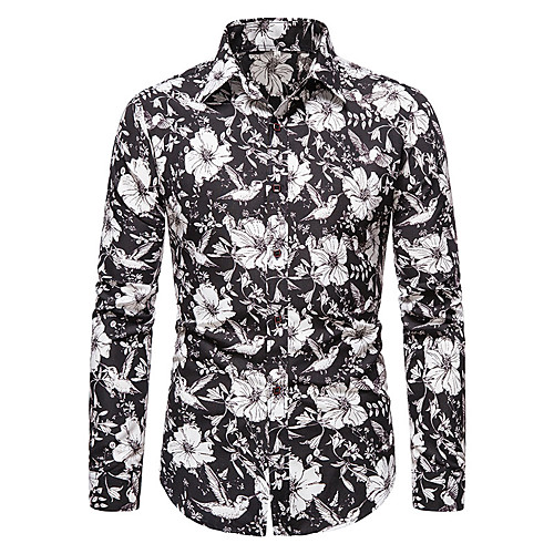 

Men's Shirt Other Prints Floral Graphic Long Sleeve Casual Tops Casual Black Navy Blue