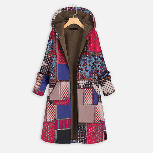 

womens winter warm vintage coat floral print zipper hooded outerwear oversize plush lined long parka (xxxxxl, z-green)