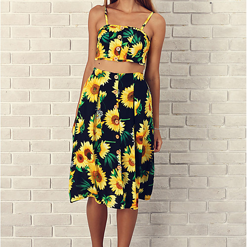 

Women's Streetwear Floral Going out Casual / Daily Two Piece Set Crop Top Skirt Print Tops