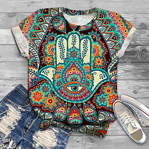 

Women's Plus Size Tops T shirt Graphic Tribal Eye Print Short Sleeve Round Neck Blue Big Size XL XXL 3XL 4XL 5XL / Holiday