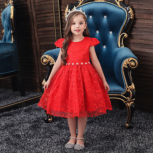 

Princess Knee Length Flower Girl Dresses Party Tulle Sleeveless Jewel Neck with Lace