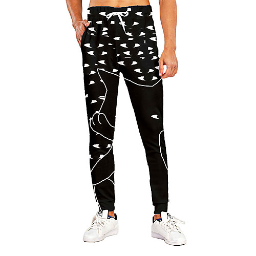 

Men's Novelty Casual / Sporty Breathable Quick Dry Sports Casual Holiday Pants Sweatpants Pants Graphic 3D Full Length Print Black