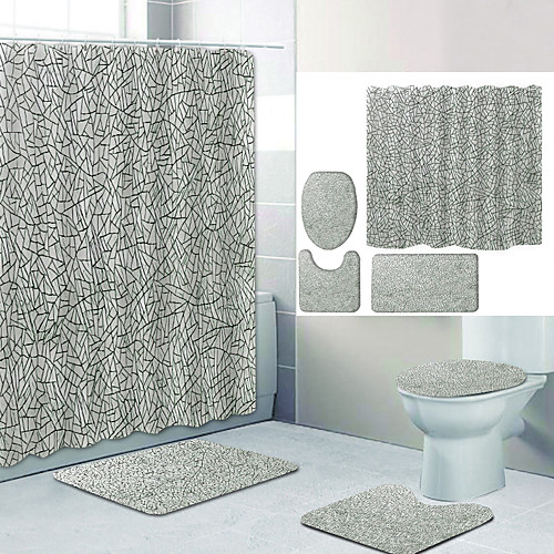 

Plain Color Series 9 Digital Printing Four-piece Set Shower Curtains and Hooks Modern Polyester Machine Made Waterproof Bathroom