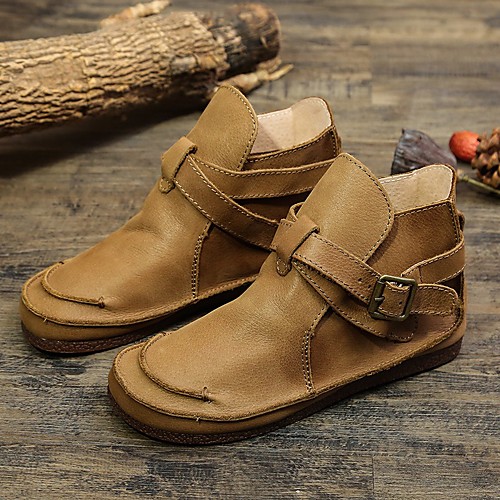 

Women's Flats Wedge Heel Closed Toe Booties Ankle Boots Nappa Leather Jeans Brown cotton Brown list Camel Cotton / Mid-Calf Boots