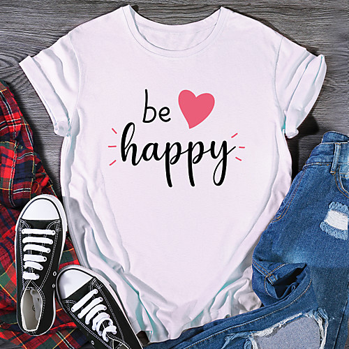 

Women's T shirt Graphic Print Round Neck Tops 100% Cotton Basic Basic Top White Purple Red