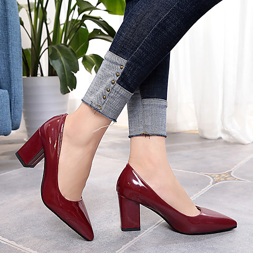 

Women's Heels Chunky Heel Pointed Toe PU Solid Colored White Black Red