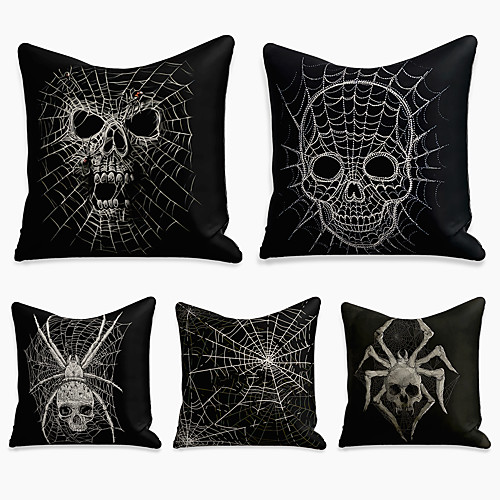 

5 pcs Linen Pillow Cover, Halloween Square Zipper Polyester Traditional Classic