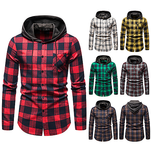 

Men's Shirt Other Prints Lattice Long Sleeve Daily Tops Black / Red Red Yellow