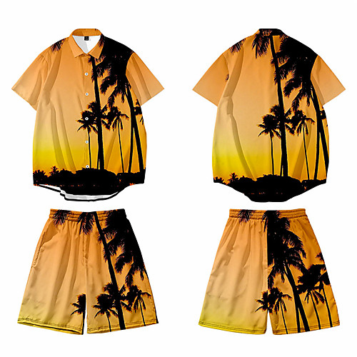 

Men's Shirt 3D Print Graphic 3D Button-Down 3D Print Short Sleeve Casual Tops Casual Hawaiian Orange