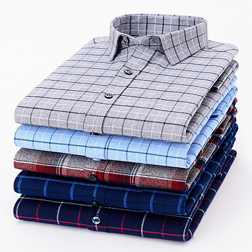 

Men's Shirt Plaid Button-Down Long Sleeve Casual Tops Cotton Business Simple A B C / Work