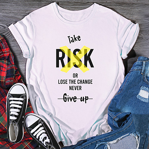 

Women's T shirt Graphic Print Round Neck Tops 100% Cotton Basic Basic Top White Purple Red
