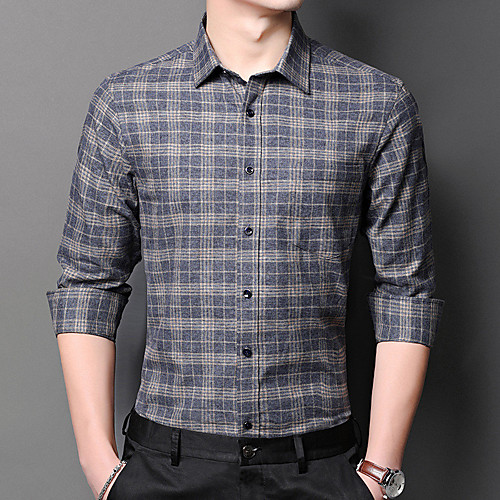 

Men's Shirt Plaid Button-Down Long Sleeve Casual Tops Cotton Business Simple Blue Green Dark Green