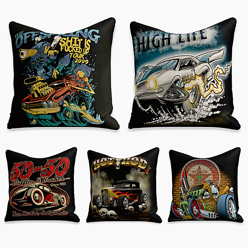 

5 pcs Linen Pillow Cover, Cartoon Square Zipper Polyester Traditional Classic