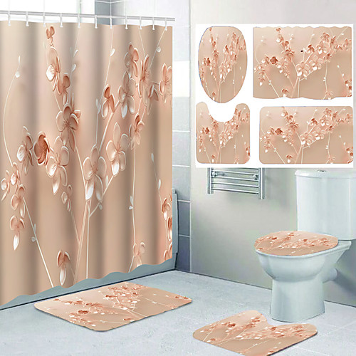 

Pink flower pattern printing bathroom shower curtain leisure toilet four-piece design