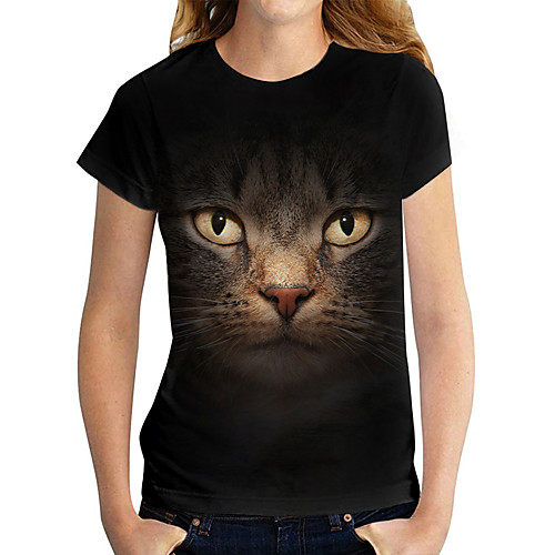 

Women's 3D Cat T shirt Cat Graphic 3D Print Round Neck Basic Tops Black