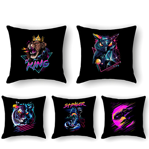 

Cushion Cover 5PCS Linen Soft Print Square Throw Pillow Cover Cushion Case Pillowcase for Sofa Bedroom 45 x 45 cm (18 x 18 Inch) Superior Quality Mashine Washable