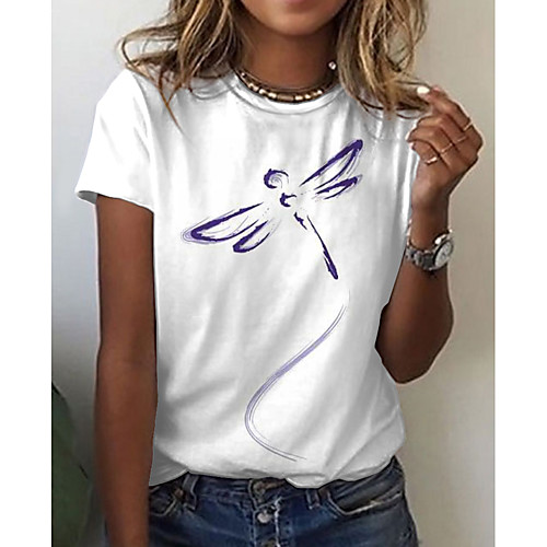 

Women's T shirt Graphic Print Round Neck Tops Basic Basic Top White