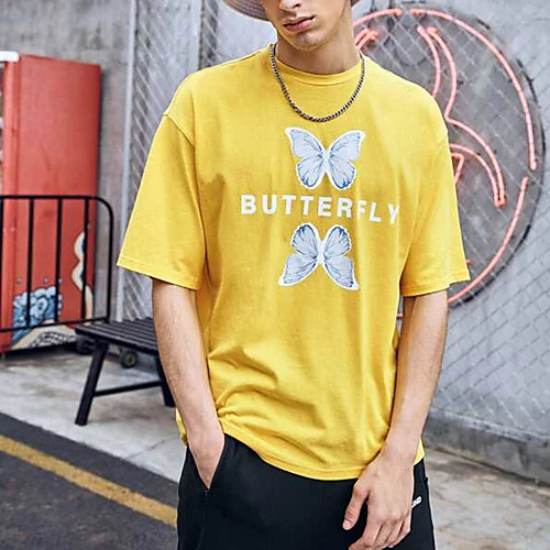 

Men's Unisex T shirt Hot Stamping Butterfly Animal Plus Size Print Short Sleeve Casual Tops 100% Cotton Basic Casual Fashion Yellow