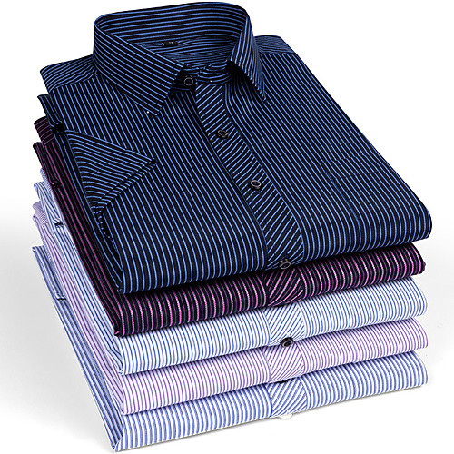 

Men's Shirt Striped Button-Down Short Sleeve Casual Tops Cotton Business Simple Black / Navy Black Blue