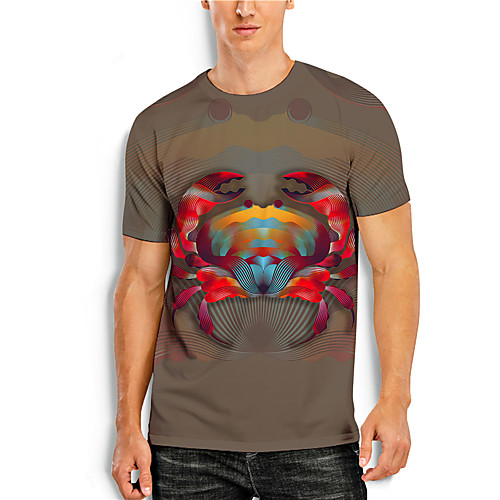 

Men's T shirt 3D Print Graphic Prints Animal 3D Print Short Sleeve Daily Tops Basic Casual Brown