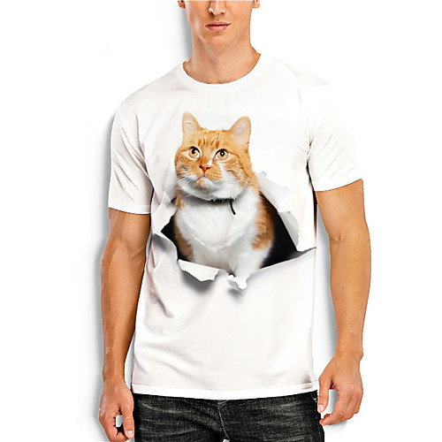 

Men's Tee T shirt Shirt 3D Print Cat Graphic Prints Animal Print Short Sleeve Daily Tops Casual Designer Big and Tall Round Neck White Red / Summer