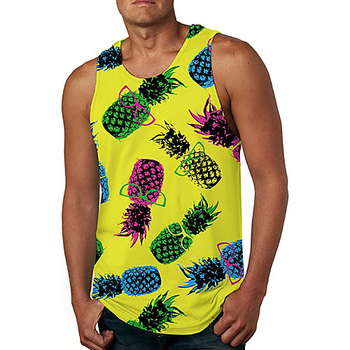 

Men's Tank Top Vest Undershirt 3D Print Pineapple 3D Print Sleeveless Daily Tops Casual Beach Yellow