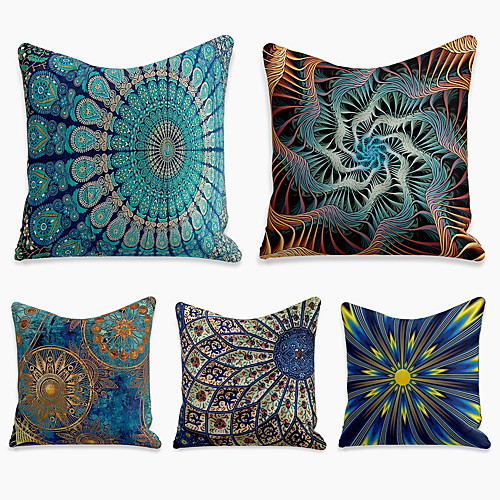 

5 pcs Linen Pillow Cover, Geometric Square Zipper Polyester Traditional Classic