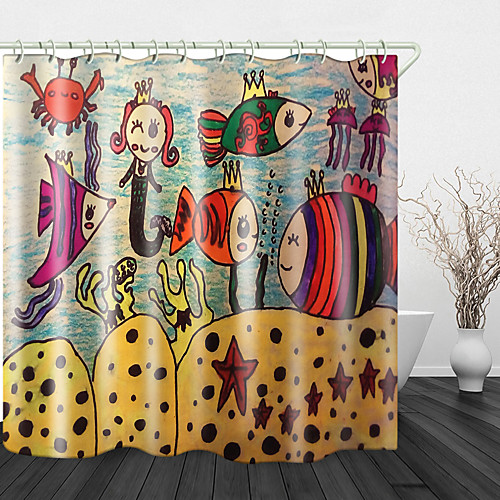 

Children's Painting Ocean Print Waterproof Fabric Shower Curtain for Bathroom Home Decor Covered Bathtub Curtains Liner Includes with Hooks 72 Inch