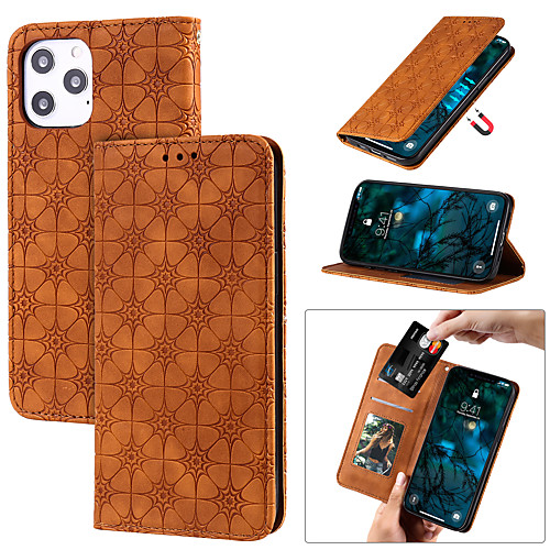 

Phone Case For Apple Full Body Case Leather iPhone 12 Pro Max 11 SE 2020 X XR XS Max 8 7 6 Shockproof Embossed Magnetic Flower / Floral Solid Color PU Leather TPU