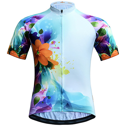 

21Grams Women's Short Sleeve Cycling Jersey Spandex Blue Floral Botanical Bike Top Mountain Bike MTB Road Bike Cycling Breathable Sports Clothing Apparel / Stretchy / Athleisure