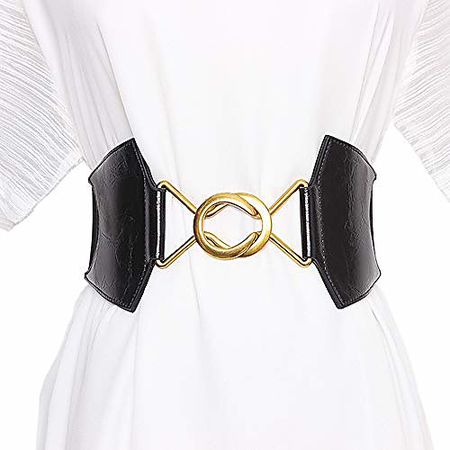 

alaix women's stretchy wide belt for dresses jumpsuit coat vintage elastic waspie black waist belt waistband