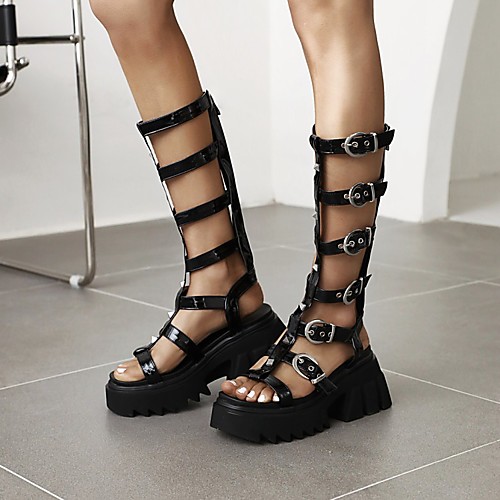 

Women's Sandals Gladiator Sandals Roman Sandals Platform Round Toe Vintage Classic PU Synthetics Summer Black