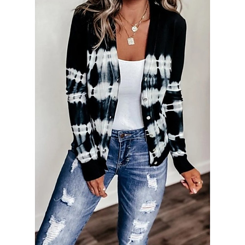 

Women's Casual Cardigan Knitted Tie Dye Cardigan Long Sleeve Plus Size Sweater Cardigans V Neck Fall Winter Black Purple Red