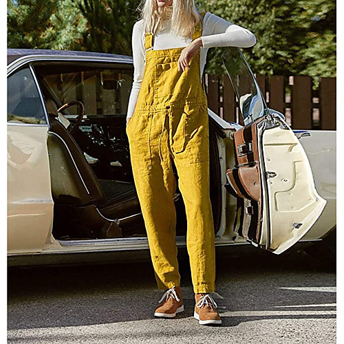 

2020 european and american foreign trade new large size cotton and linen bib pants with pockets to adjust the jumpsuit, hot spot in stock