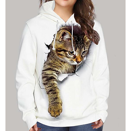 

Women's Plus Size Tops Pullover Hoodie Sweatshirt Cat Graphic 3D Print Long Sleeve Active Daily Fall Winter White Big Size L XL XXL 3XL
