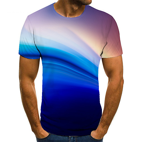

Men's T shirt 3D Print Geometric 3D Print Print Short Sleeve Casual Tops Casual Fashion Blue